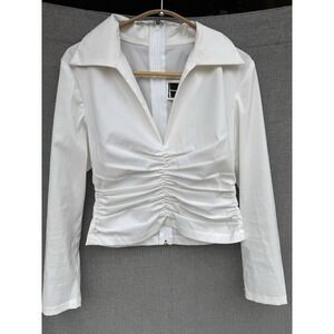 Tadashi Vintage Top Size 4 Ruched Taffeta Glam Occasion Holiday White Ruched